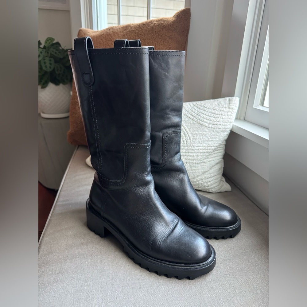 Tamara Mellon Traveler Boot Black Calf Leather 10 US/40 EU